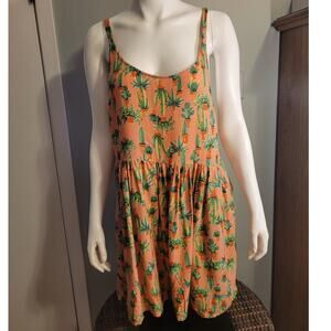 Obey Propaganda Cactus Print Babydoll Dress Lrg Pink Boho Beachy Indie Sundress